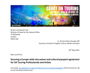 CARRY ON TOURING - OPEN LETTER TO LORD FROST