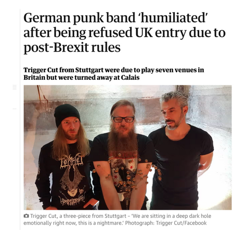 The Guardian — German punk band 'humiliated' after being refused UK entry due to post-Brexit rules