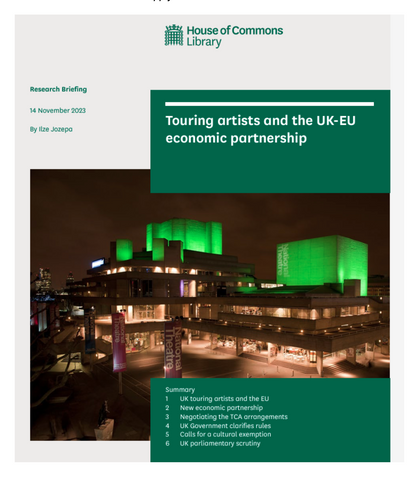 House of Commons Library research briefing — Touring artists and the UK-EU economic partnership
