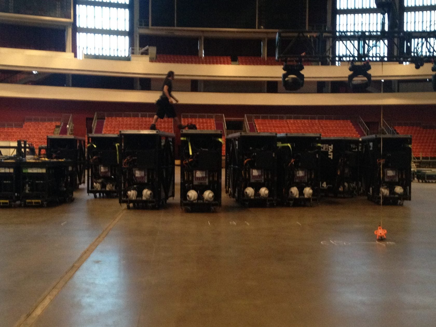 The LED Matrix lift carts waiting to be built into the stage in Moscow.