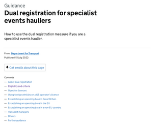 Dual registration for specialist events hauliers
